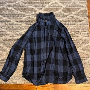 Men's Blue and Black Plaid Casual Button Down Shirt